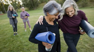 Women with yoga mats